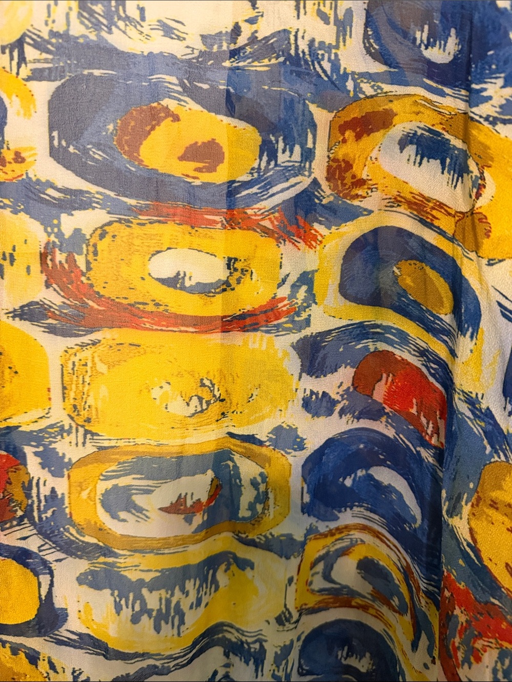 Shana Open-Front Abstract Art to Wear Print Kimono - Yellow Blue Red Resortwear - Picture 7 of 11